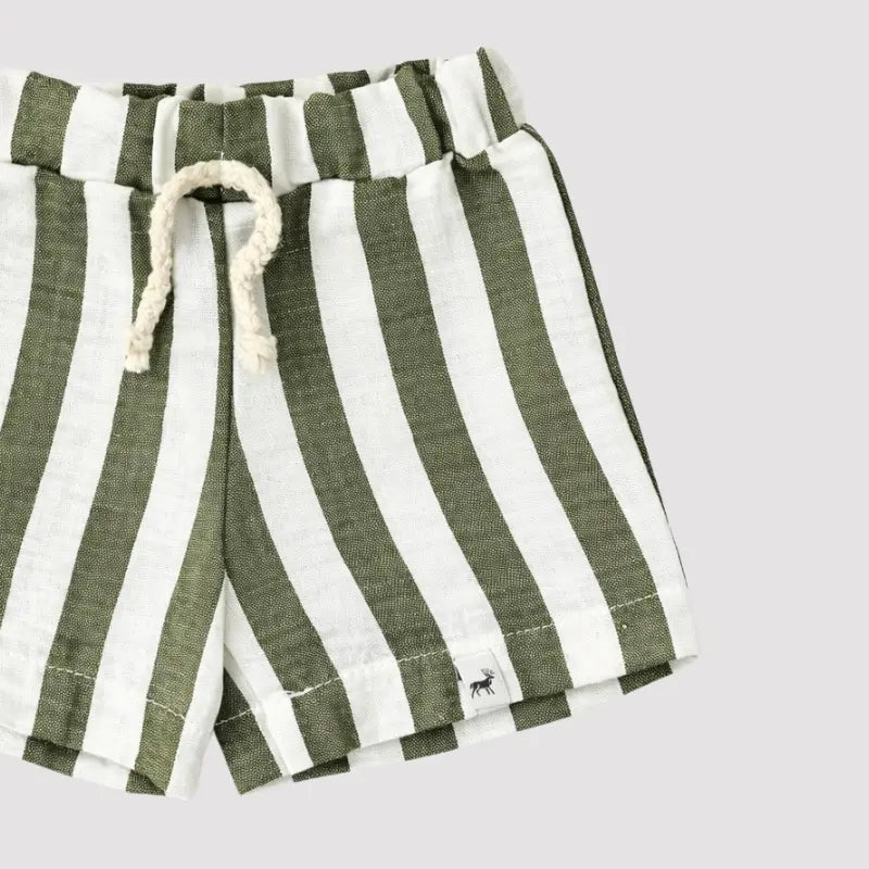 Short Bebê Linho Beach Listras Musgo