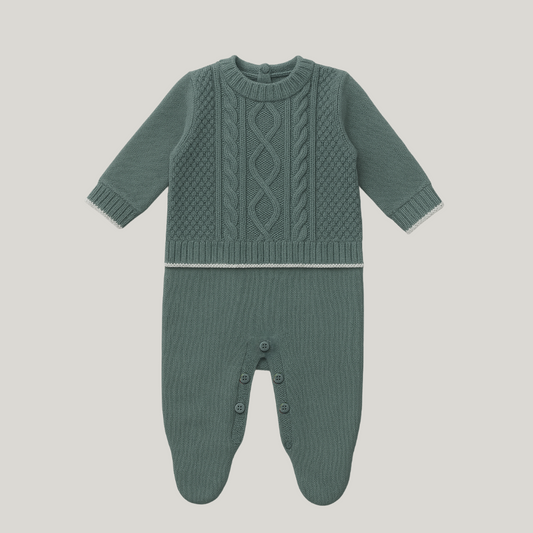 Macacão Bebê Recém Nascido Tricot Verde Menta