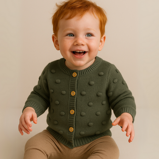 Cardigan Bebê Tricot Verde Musgo