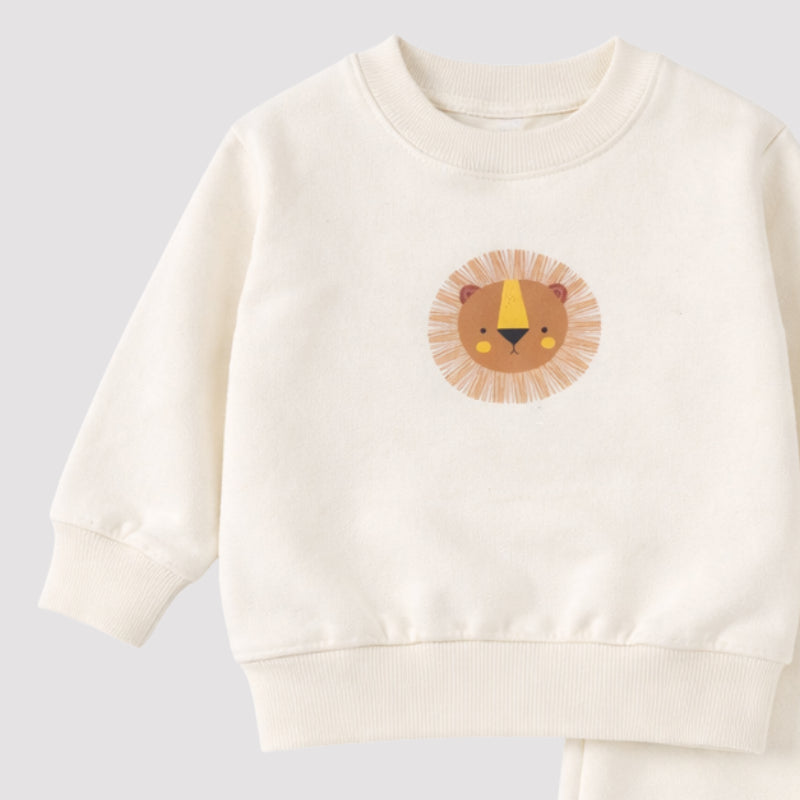Conjunto Bebê Moletom Lion Off White