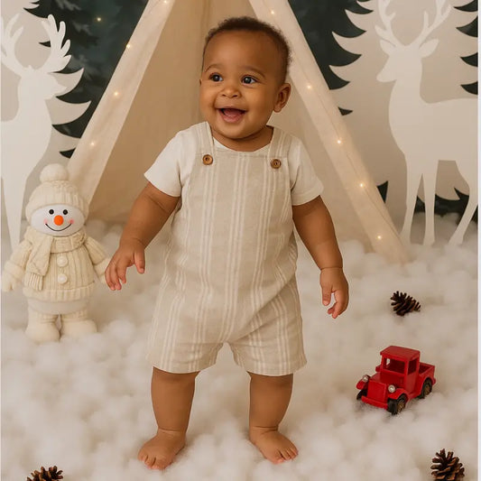 Jardineira Bebê Linho Organic Listrada Bege