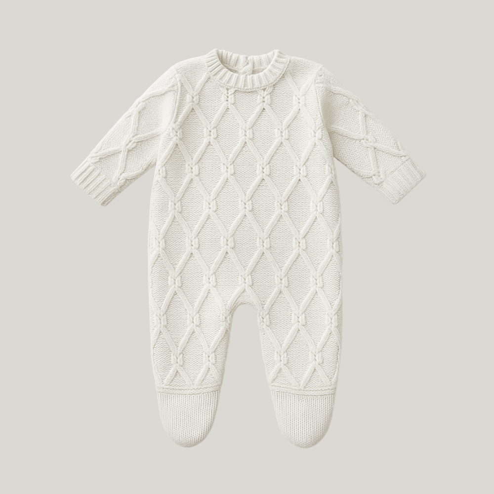 Macacão Bebê Recém Menina Nascido Tricot Vintage Flora White