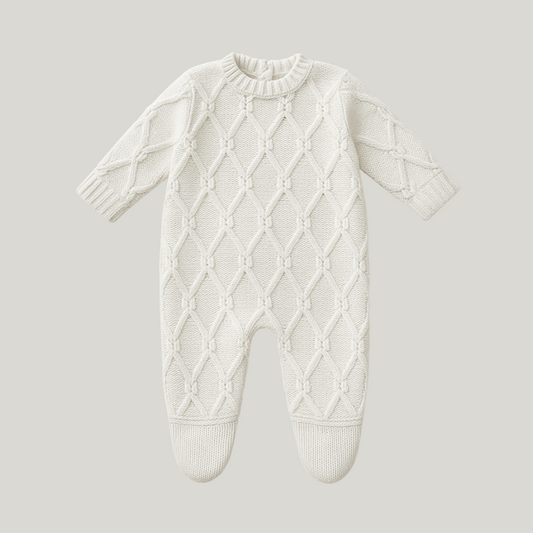Macacão Bebê Recém Menina Nascido Tricot Vintage Flora White
