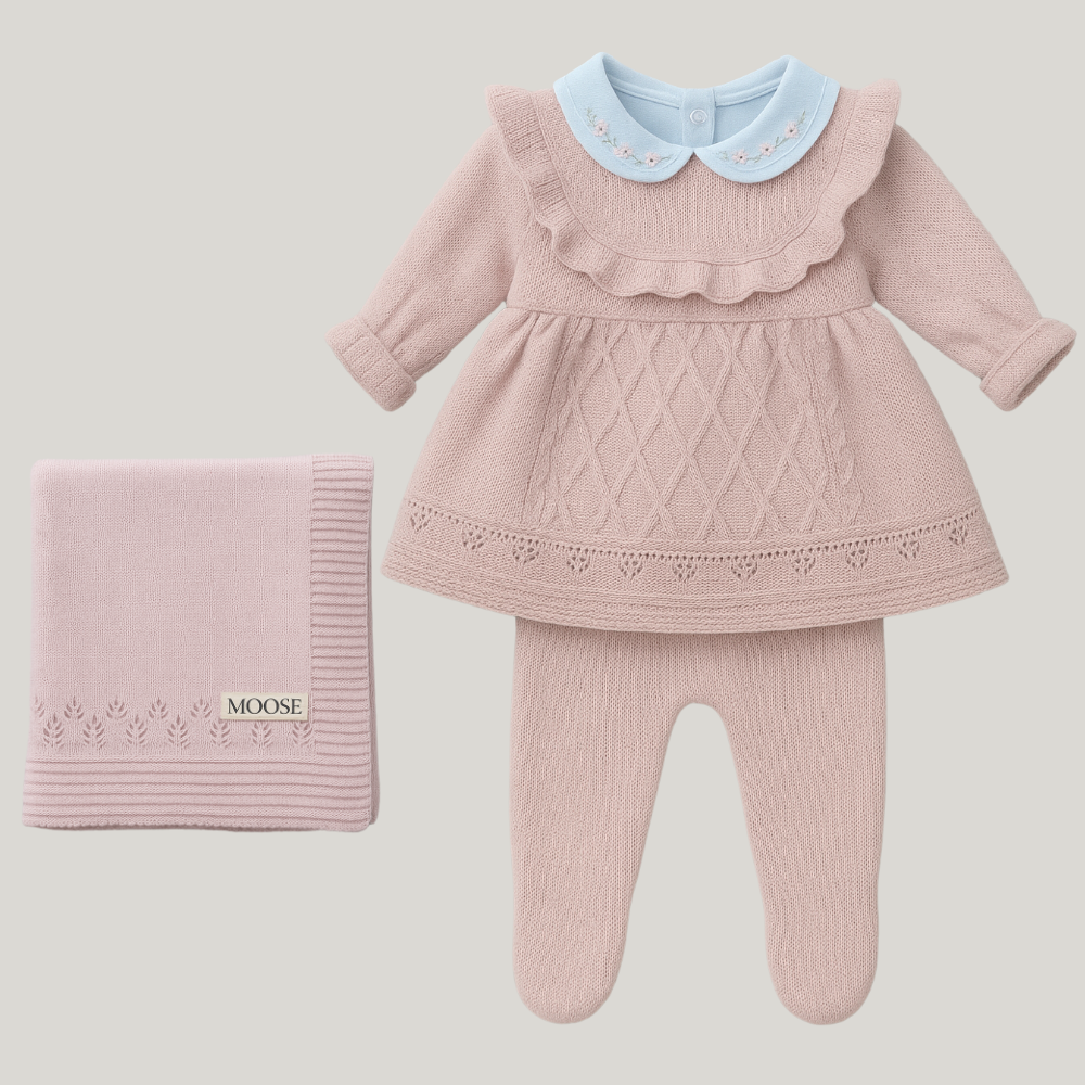 Kit Saída Maternidade Menina Tricot 4 Peças Vintage Loren Rose