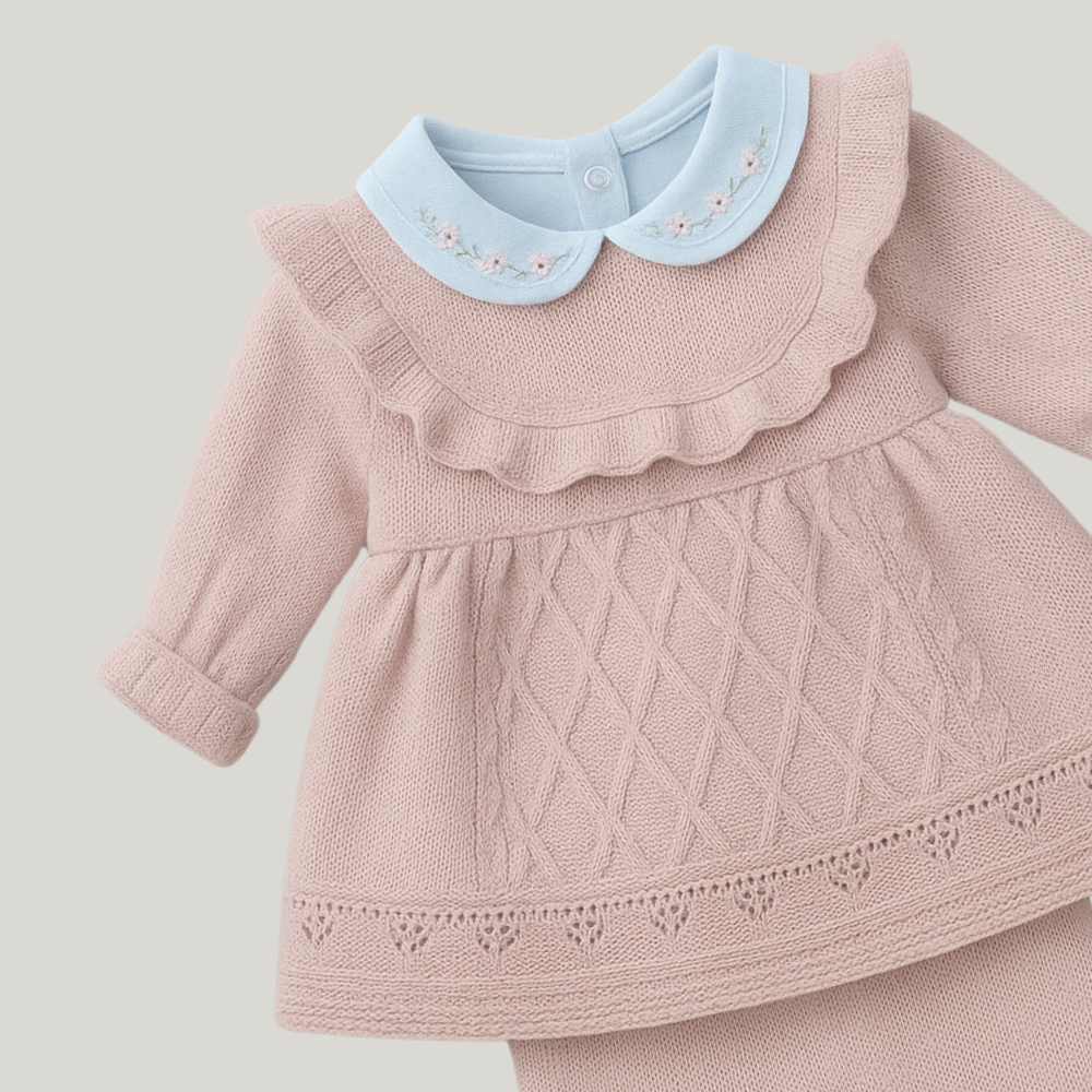 Kit Saída Maternidade Menina Tricot 4 Peças Vintage Loren Rose