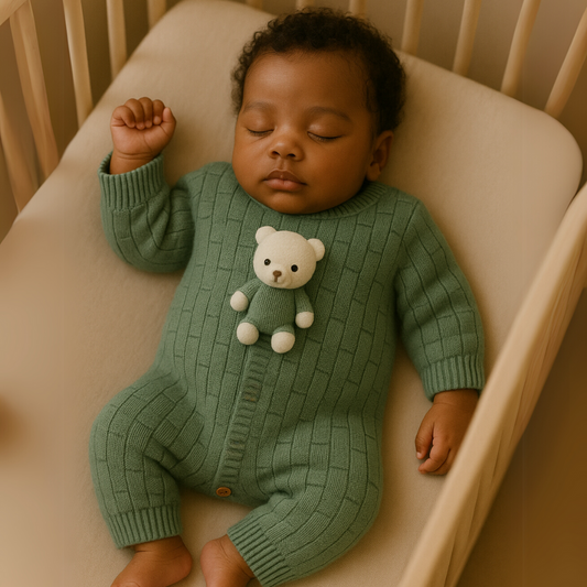Macacão Recém Nascido Bebê Tricot Vira pezinho Bear Verde Menta