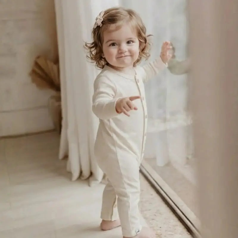 Macacão Bebê Algodão  Buttons Off White