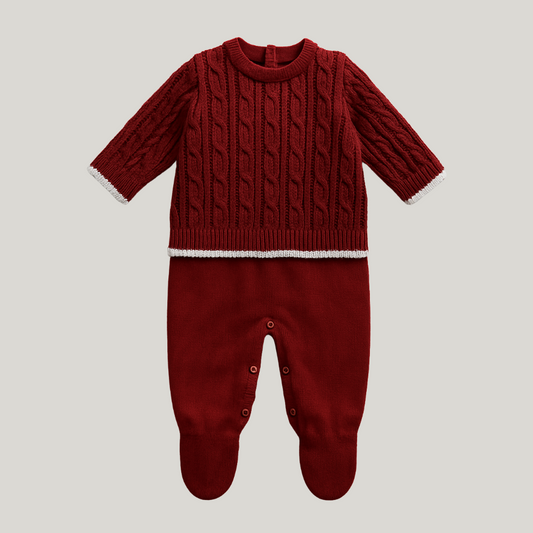 Macacão Bebê Recém Nascido Tricot Cherry Red