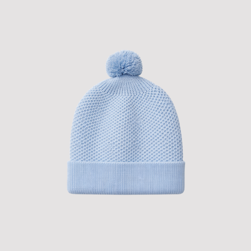 Touca Bebê Tricot Pompom Blue