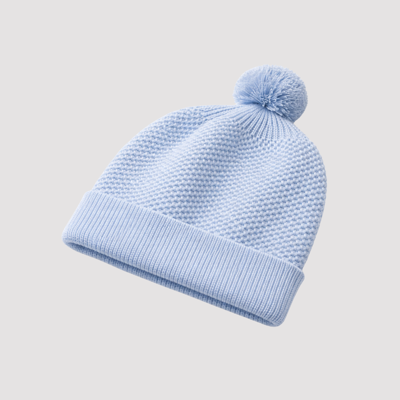 Touca Bebê Tricot Pompom Blue