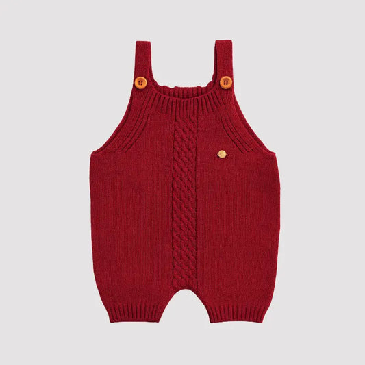 Jardineira Tricot Bebê Unissex Bordo