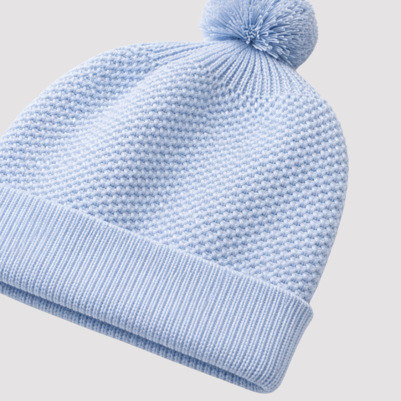 Touca Bebê Tricot Pompom Blue