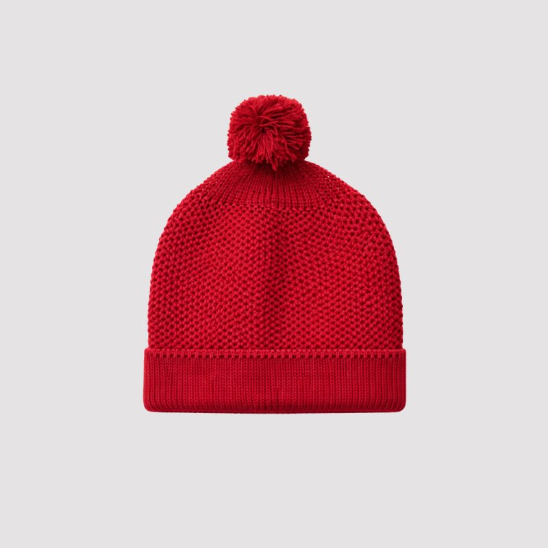 Touca Bebê Tricot Pompom Red