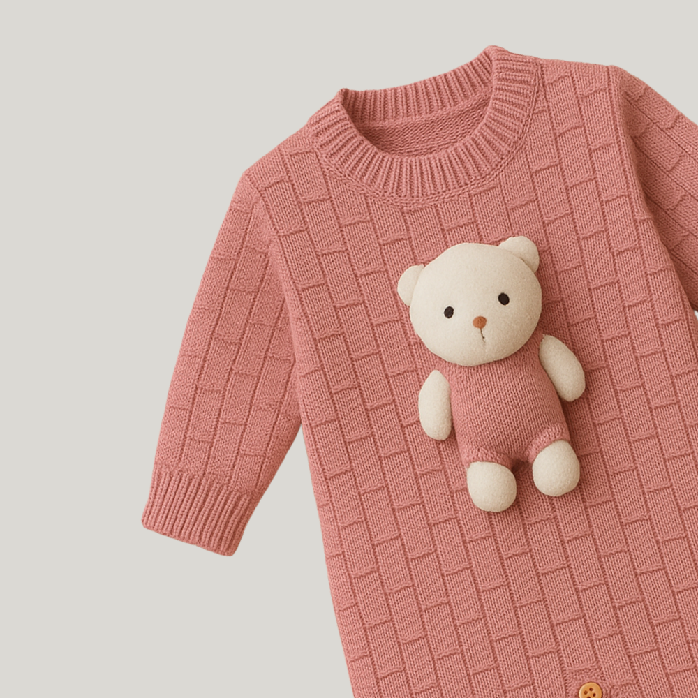 Macacão Recém Nascido Bebê Tricot Vira pezinho Bear Rose