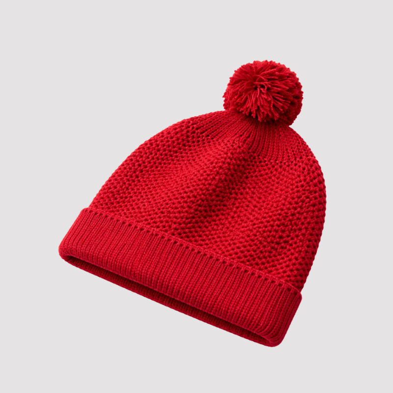 Touca Bebê Tricot Pompom Red