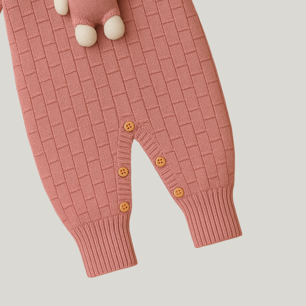 Macacão Recém Nascido Bebê Tricot Vira pezinho Bear Rose