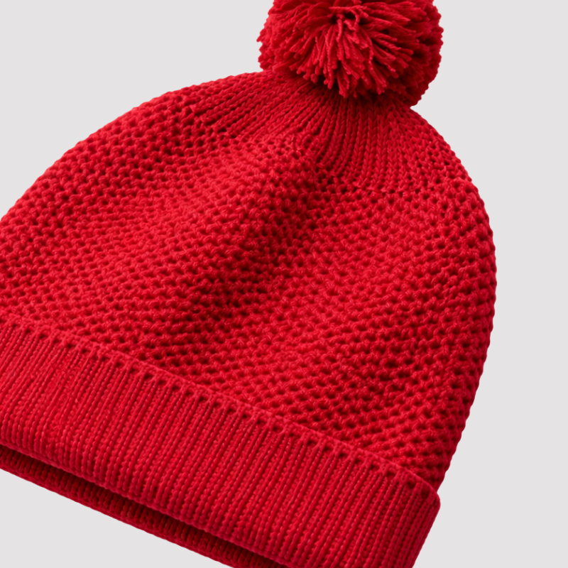 Touca Bebê Tricot Pompom Red