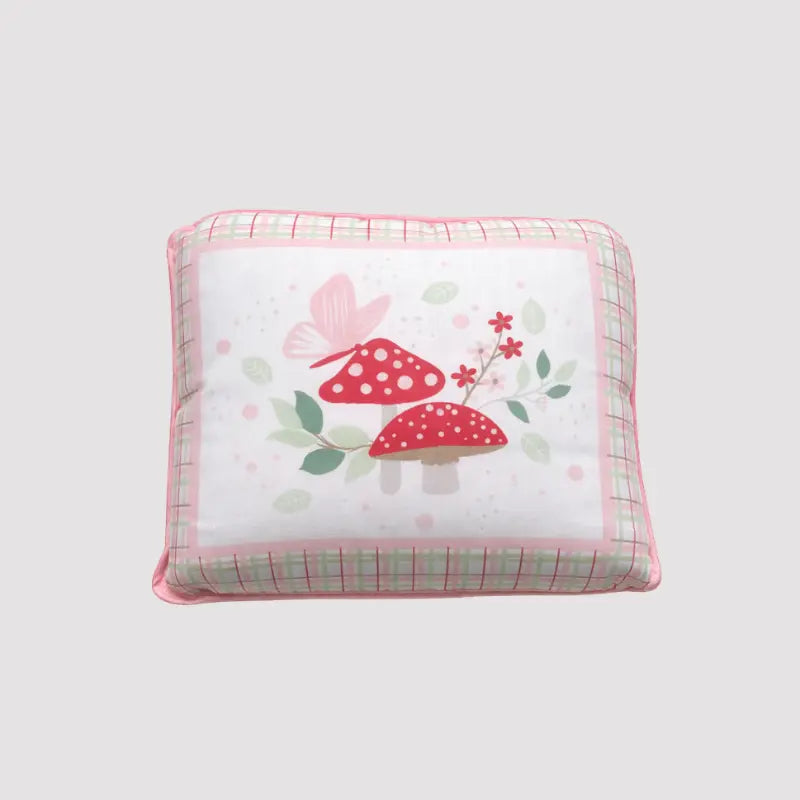 Travesseiro bebê algodão cogumelos rose