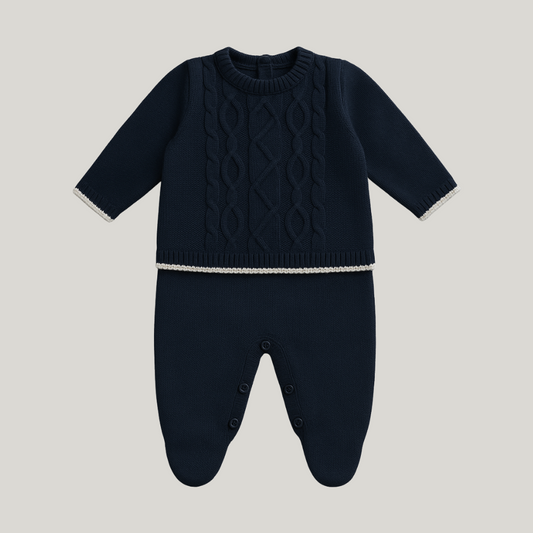 Macacão Bebê Recém Nascido Tricot Vintage Marinho