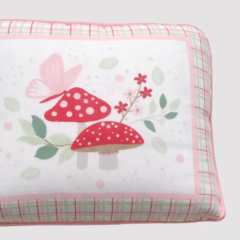 Travesseiro bebê algodão cogumelos rose