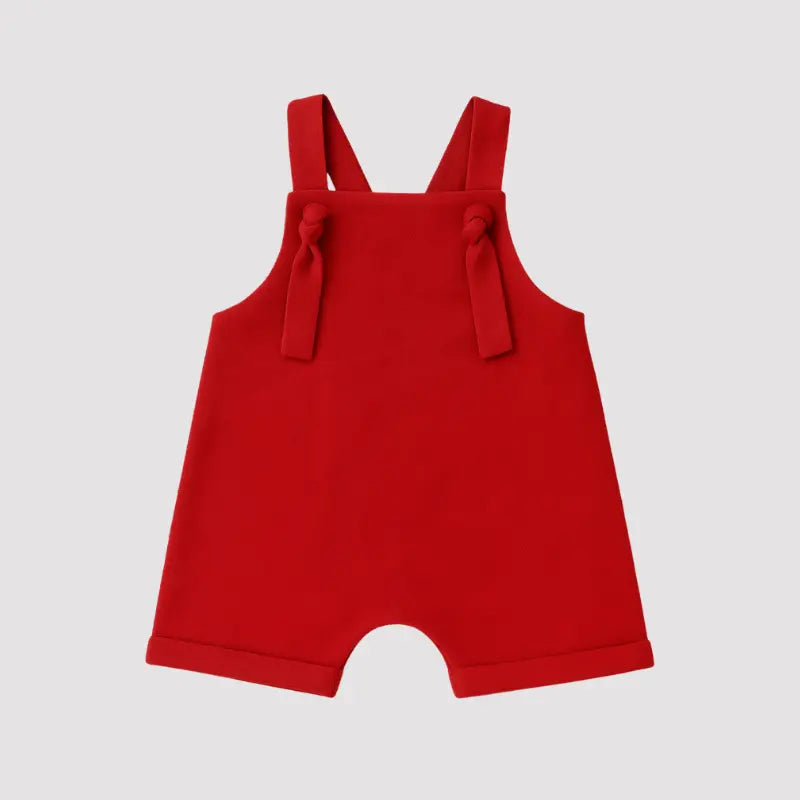 Jardineira Nó Bebê Linho Vermelho