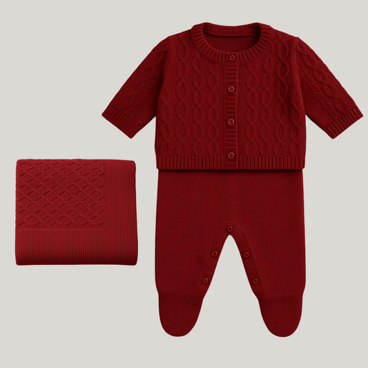 Kit Saída Maternidade Tricot  3 Peças Willow Red
