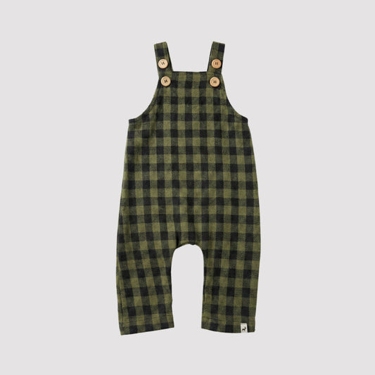 Jardineira Bebê Flanelada Chess Musgo