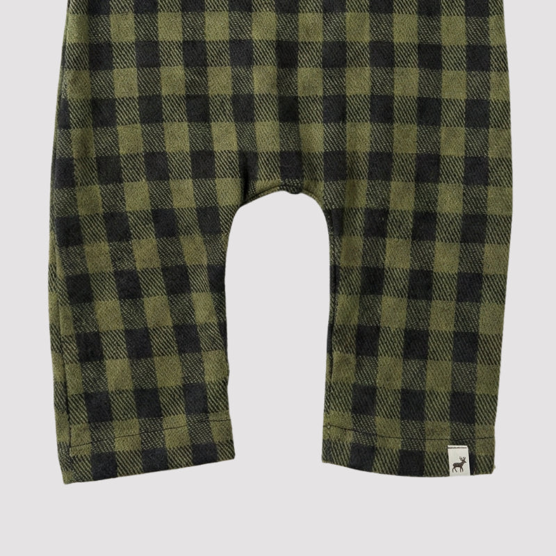 Jardineira Bebê Flanelada Chess Musgo