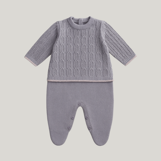 Macacão Bebê Menina Recém Nascido Tricot Flora Lavanda