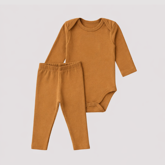 Conjunto Bebê Algodão Organic Longo Caramelo