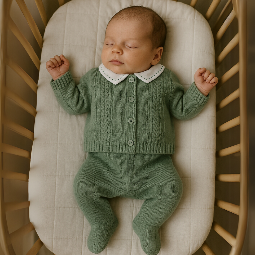 Kit Saída Maternidade Menino Tricot 4 Peças Louis Green