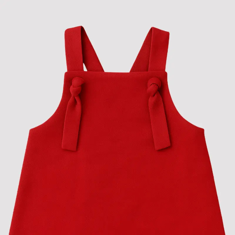 Jardineira Nó Bebê Linho Vermelho