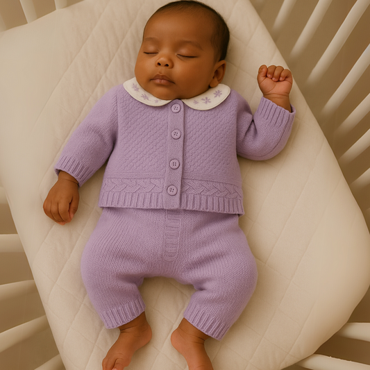 Kit Saída Maternidade Menina Tricot 4 Peças Linen Lavanda