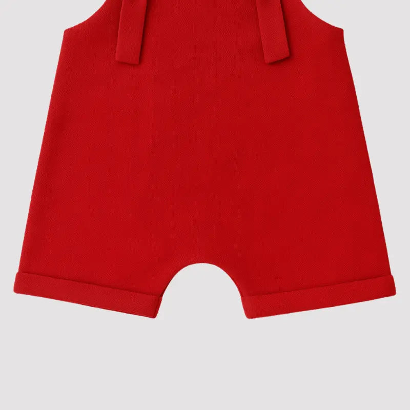 Jardineira Nó Bebê Linho Vermelho