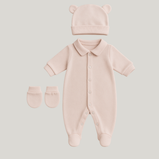 Kit Bebê Prematuro Macacão Luva e Touca Rose