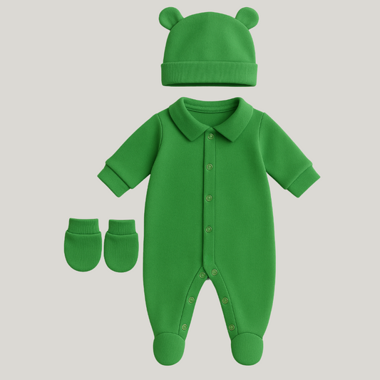 Kit Bebê Prematuro Macacão Luva e Touca Verde
