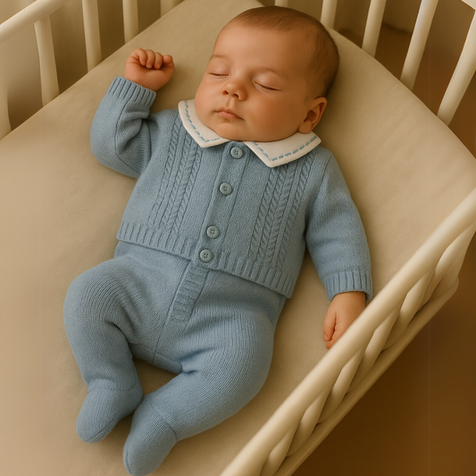 Kit Saída Maternidade Menino Tricot 4 Peças Louis Blue