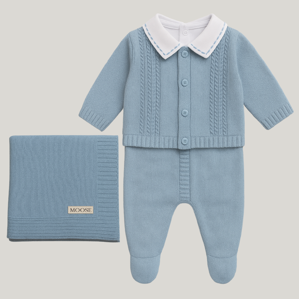 Kit Saída Maternidade Menino Tricot 4 Peças Louis Blue