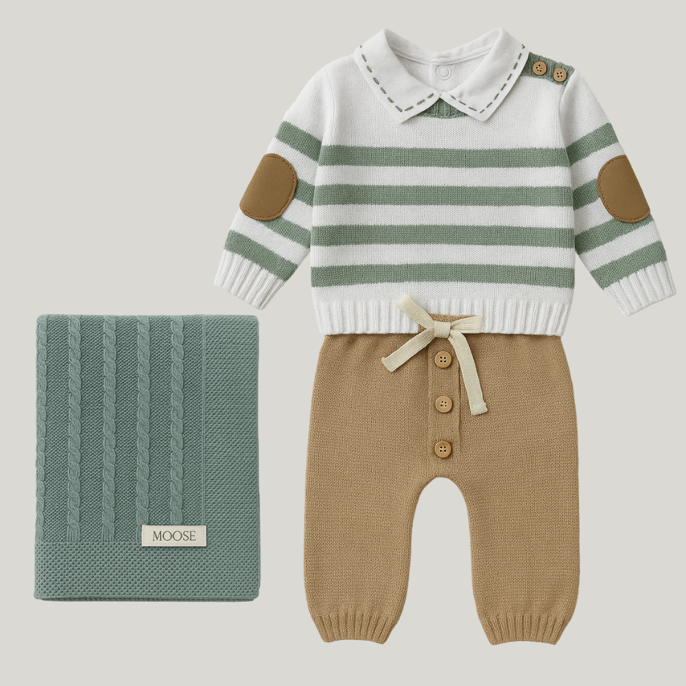 Kit Saída Maternidade Menino Tricot 4 Peças Matteo Green