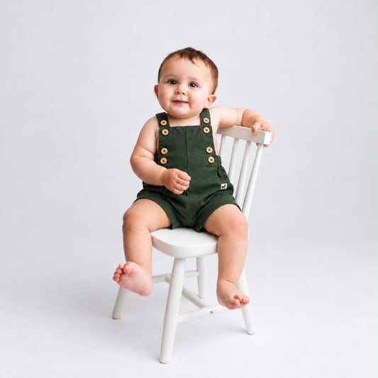 Jardineira Infantil Bebê Unissex Linho Musgo