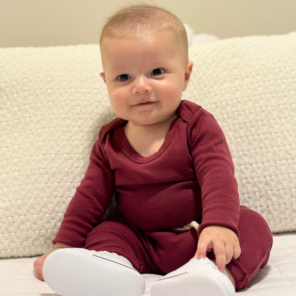 Conjunto de bebé de algodón orgánico largo unisex burdeos