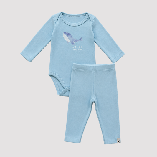 Conjunto Orgânic Algodão Longo Baleia Azul