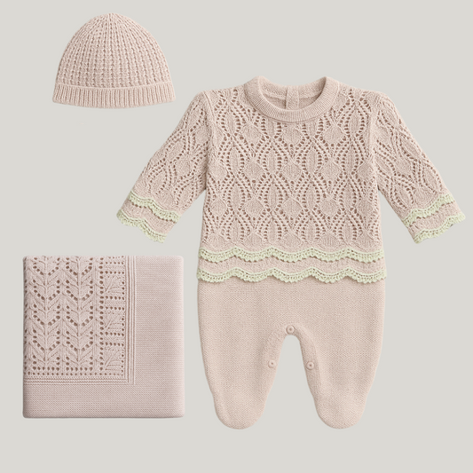 Kit Saída Maternidade Menina Tricot 3 Peças  Estelle Rose