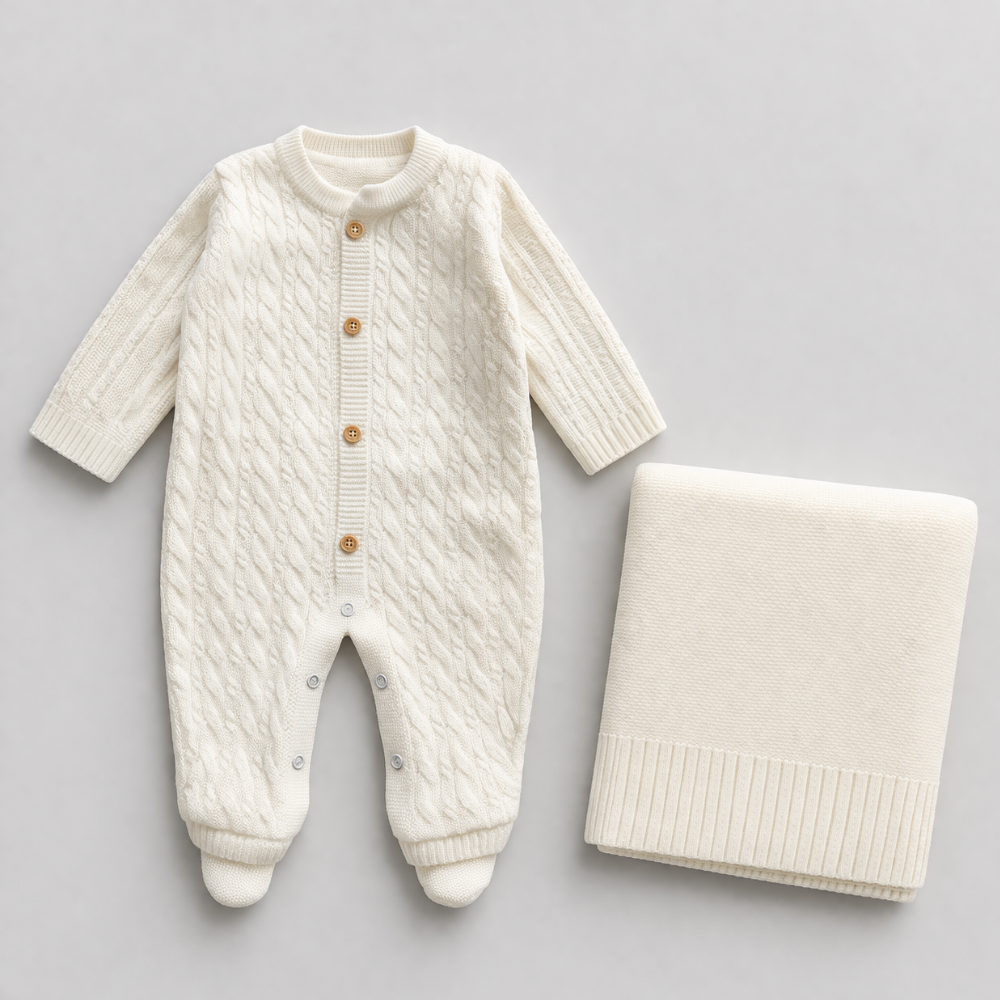 Kit 2 peças Saida Maternidade Tricot Buttons Off White