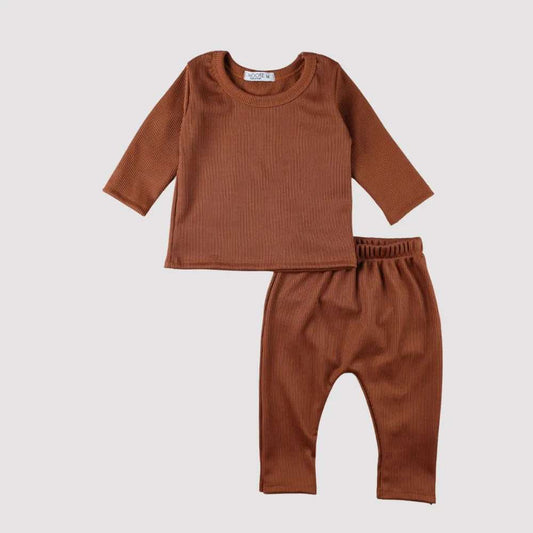 Conjunto Bebê Canelado Termico Ocre