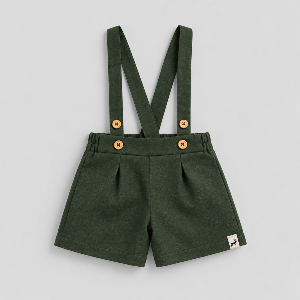 Short Infantil Suspensório Linho Verde Musgo