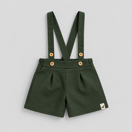 Short Infantil Suspensório Linho Verde Musgo