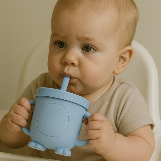 Copo De Treinamento Silicone Com Canudo Azul Bebe