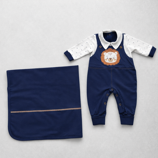 Kit Saída Maternidade Menino Algodão Lion Marinho