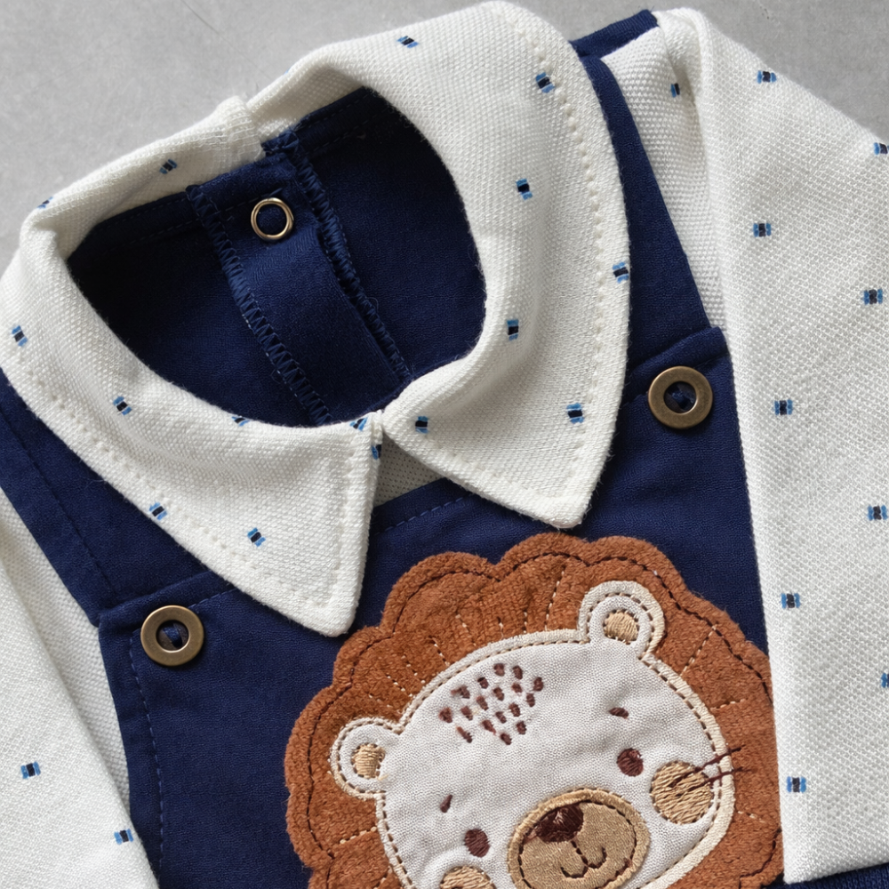 Kit Saída Maternidade Menino Algodão Lion Marinho